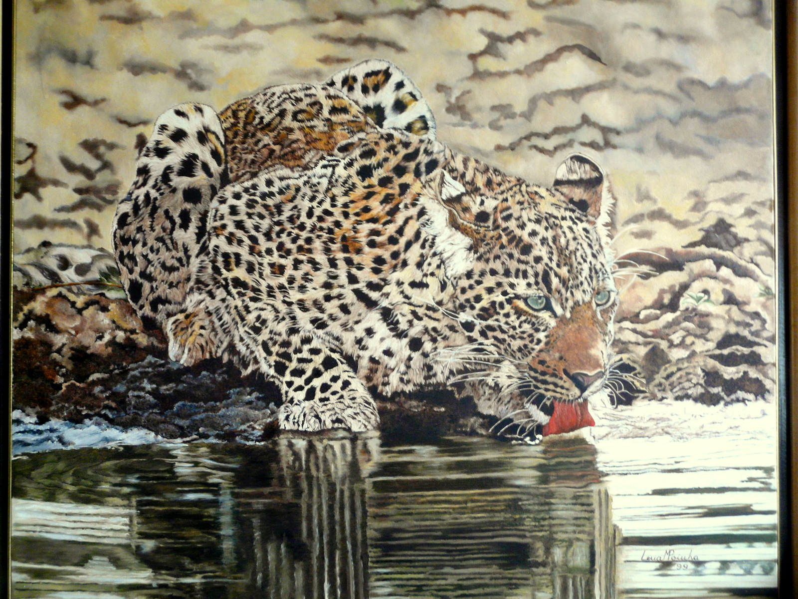 Leopardo Bebendo 70x90cms