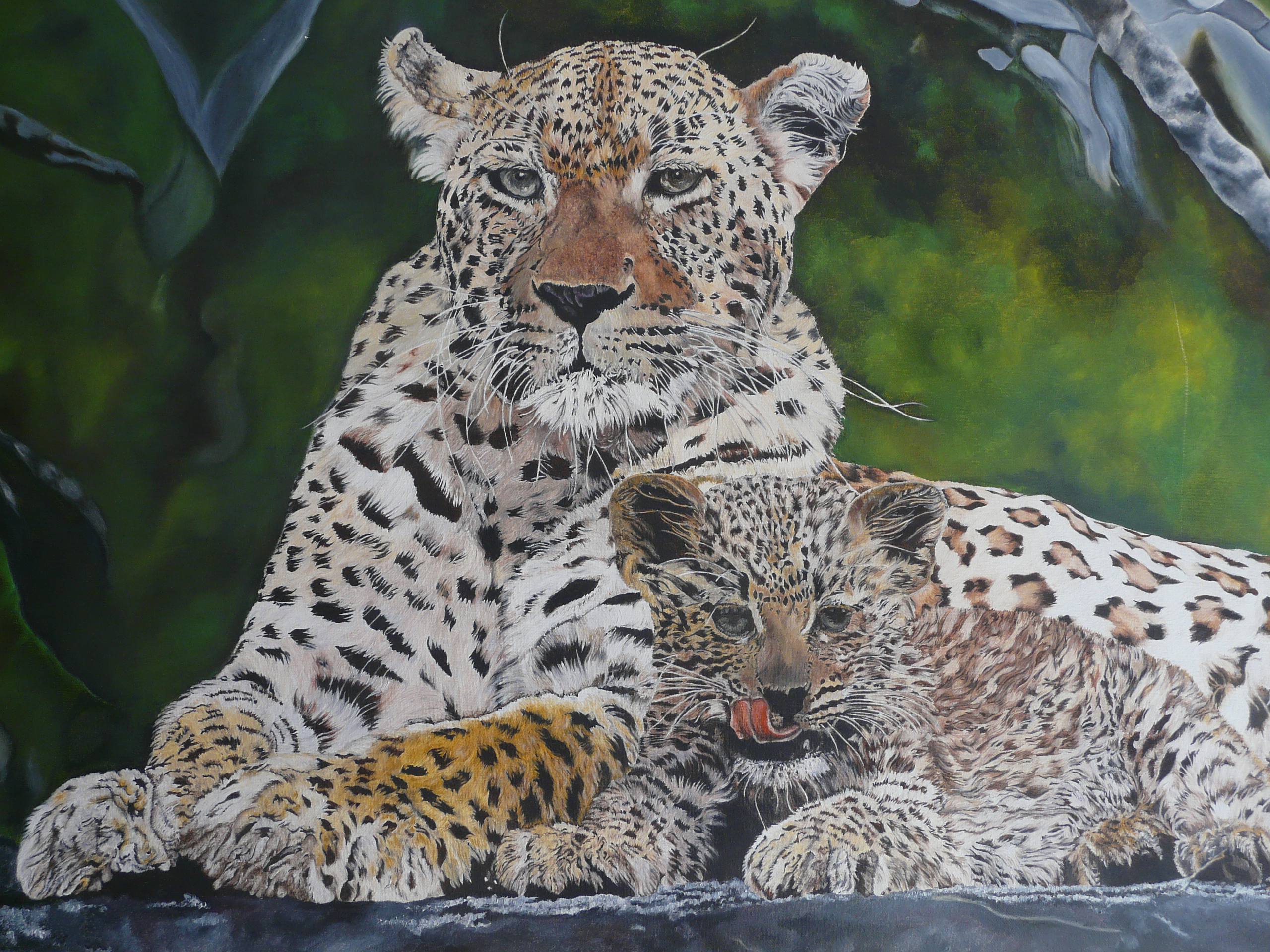 Leopardo E Filhote 90x120cms